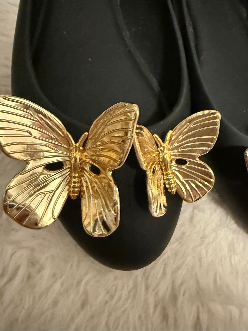 Melissa Doll XIX Women's Black PVC Ballet Flats with Gold Butterflies  8 NEW - Picture 3 of 11